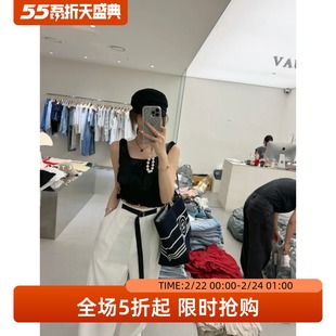 休闲高腰直筒休闲裤 时尚 泡菜订制白色麻料腰带阔腿裤 五折福利