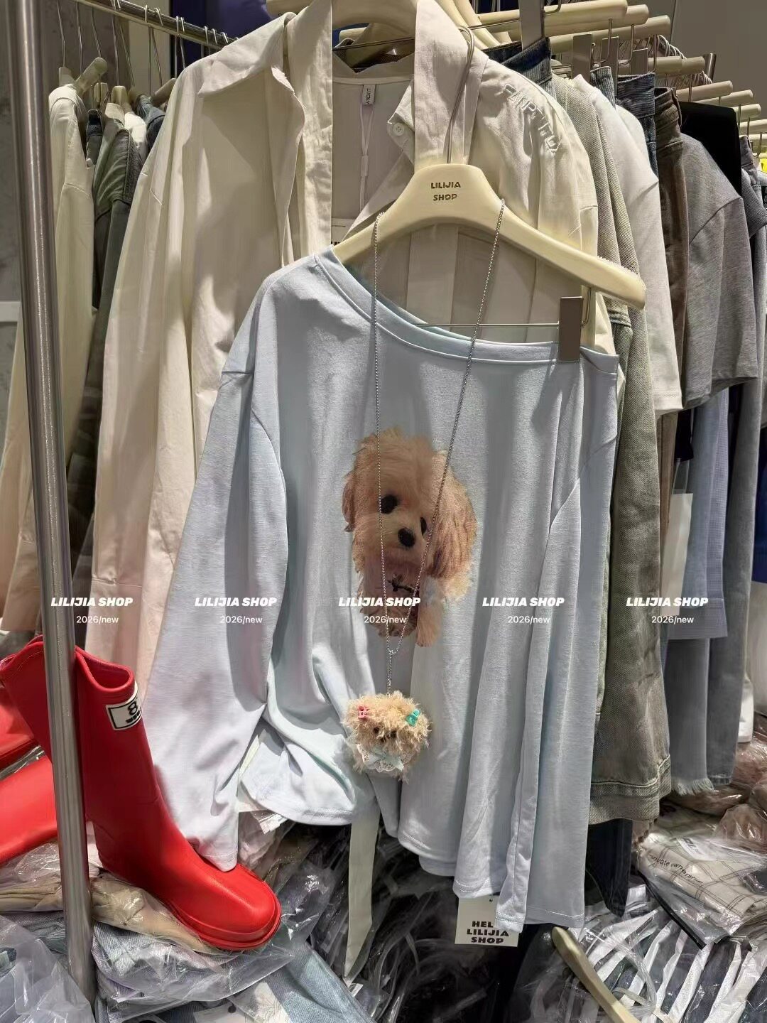 2026春季新款韩版宽松百搭休闲长袖T恤女时尚圆领纯色挂件上衣潮