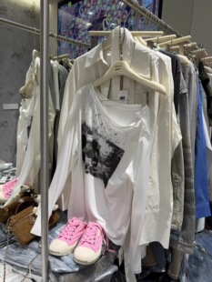 2026春季 T恤女时尚 新款 宽松百搭休闲长袖 印花斜肩上衣潮 韩版 正品