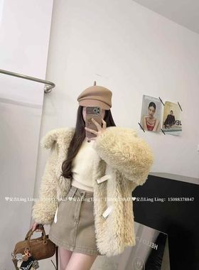泡菜定制2025冬季新款韩版宽松百搭洋气单排扣仿山羊毛大翻领外套