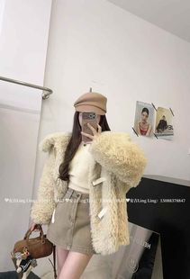 宽松百搭洋气单排扣仿山羊毛大翻领外套 韩版 泡菜定制2025冬季 新款