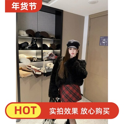 五折福利。        泡菜订制黑色羔羔毛外套宽松百搭加厚皮毛一体