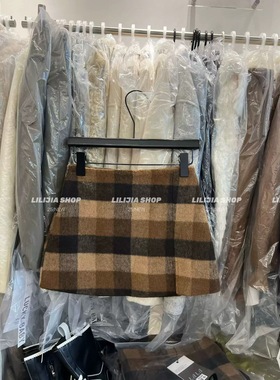 韩国东大门2025冬季新款韩版宽松休闲高腰显瘦格子毛呢半身裙短裙