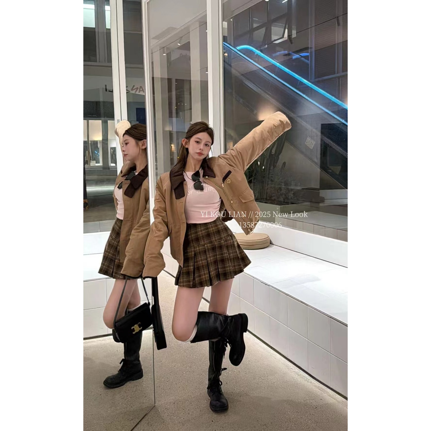 赵露思同款2025秋冬新款撞色翻领休闲工装外套女小个子短款百搭潮