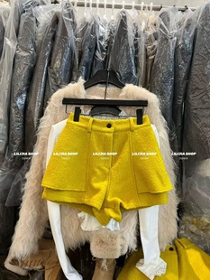 宽松显瘦百搭休闲收腰洋气大口袋a字毛呢短裤 韩版 潮 新款 2025冬季