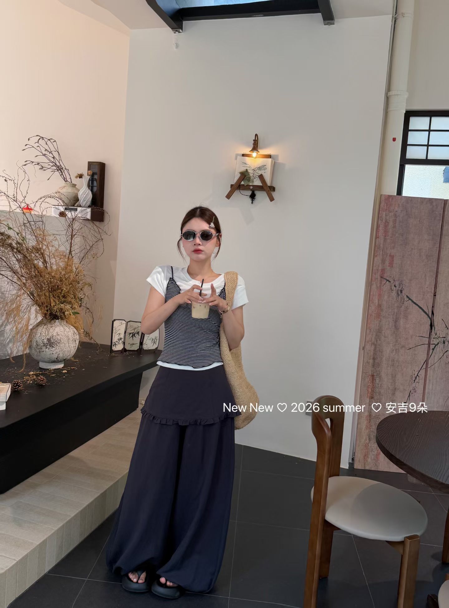 正品实拍2026夏季新款韩版时尚百搭显瘦条纹吊带背心女配休闲裤潮