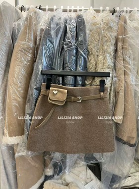 韩国东大门2025冬季新款韩版高腰显瘦配腰包洋气休闲羊毛呢半身裙