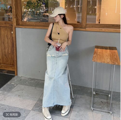 正品实拍2026夏季新款韩版时尚百搭显瘦牛仔半身裙女中长款A字裙