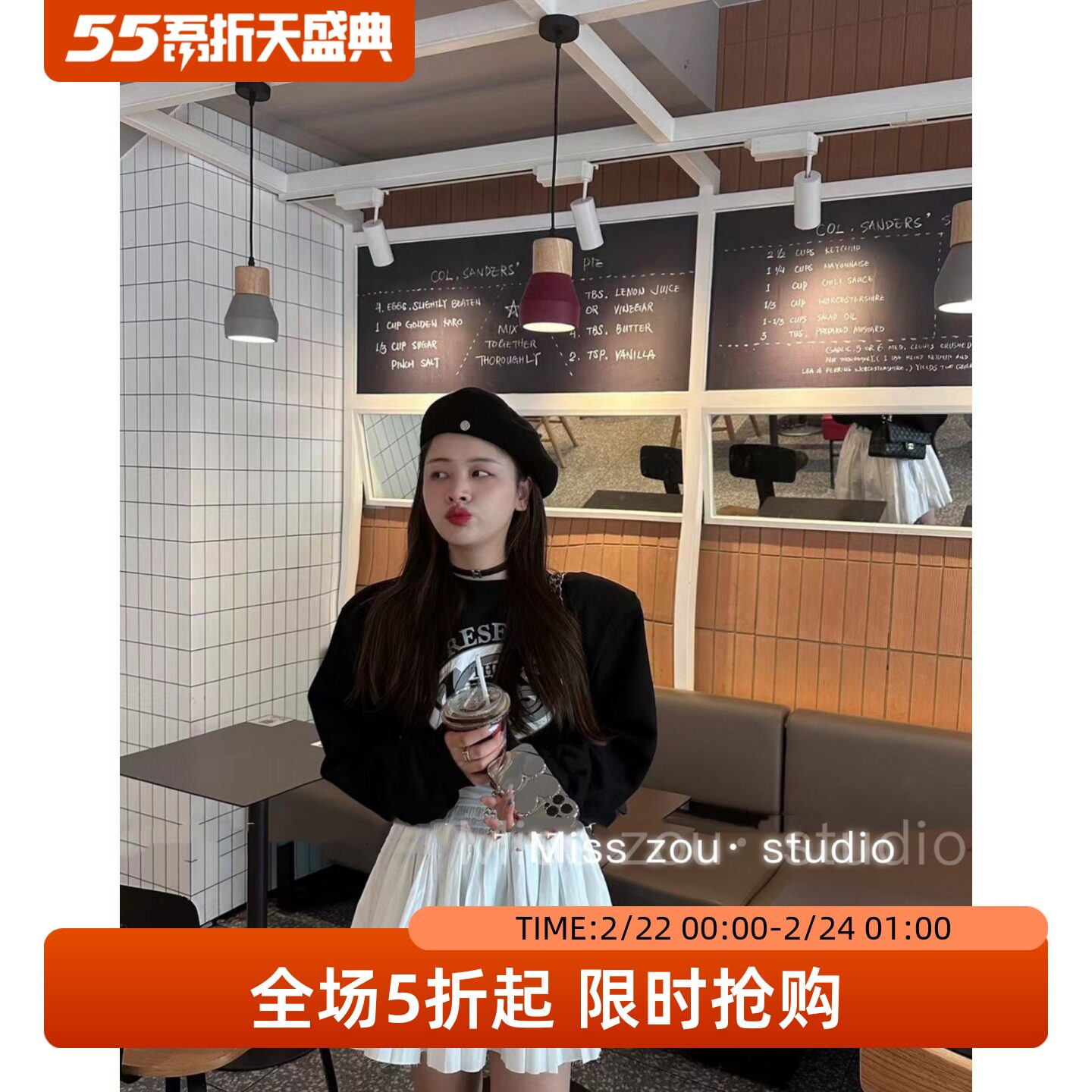 五折福利。 新款美式印花套头垫肩卫衣时尚休闲通勤上衣潮