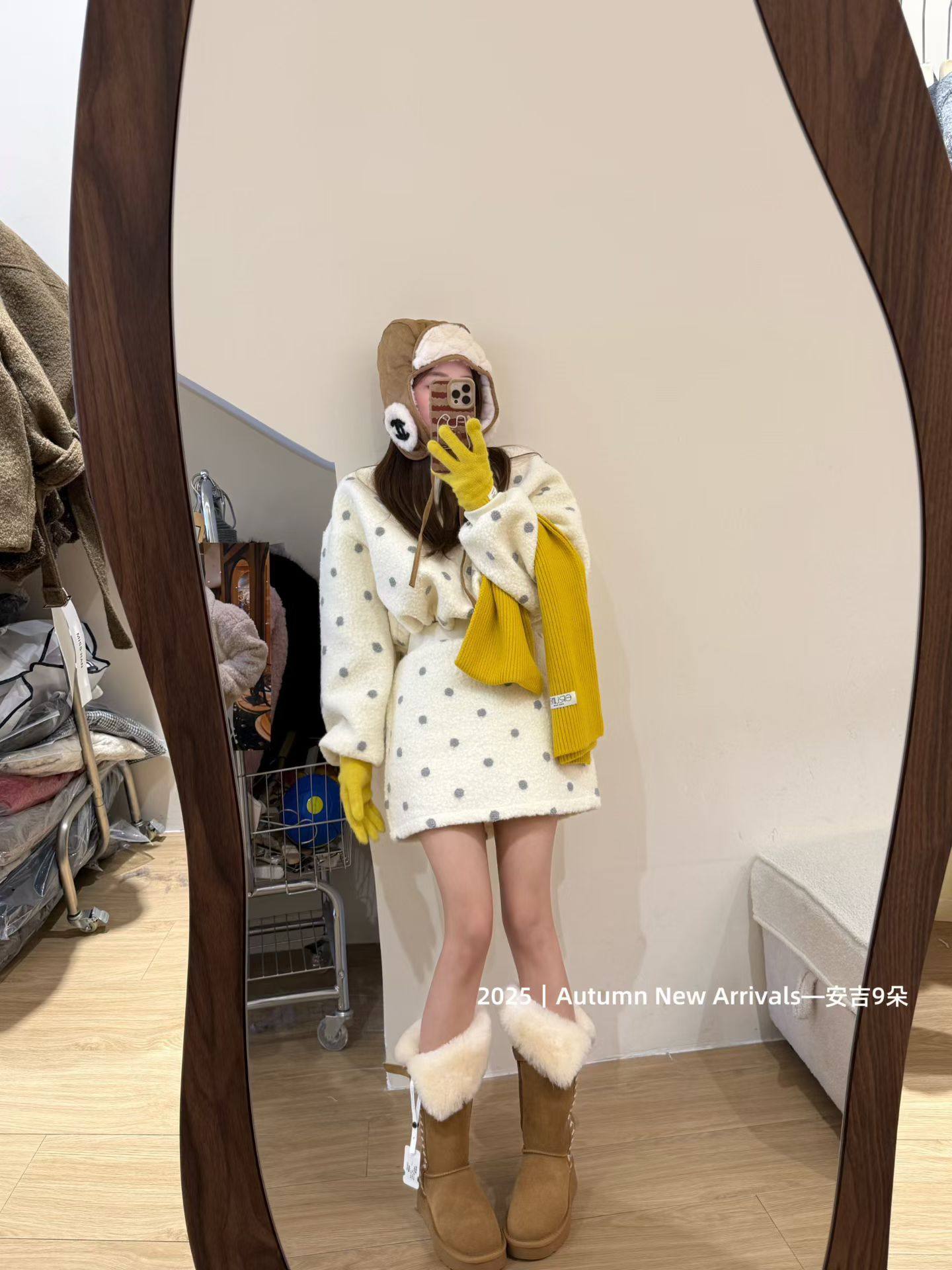 2025冬季新款韩版宽松下摆抽绳子洋气套头波点卫衣+半身裙套装潮