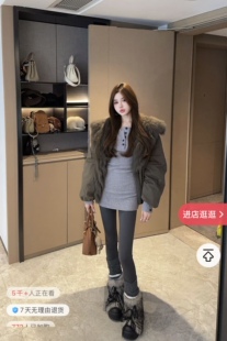 宽松休闲狐狸毛翻领羽绒服派克服外套 韩版 韩国东大门2025冬季 新款