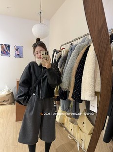 宽松休闲羊羔毛翻领夹90白鸭绒羽绒服长皮衣外套 韩版 2025冬季 新款