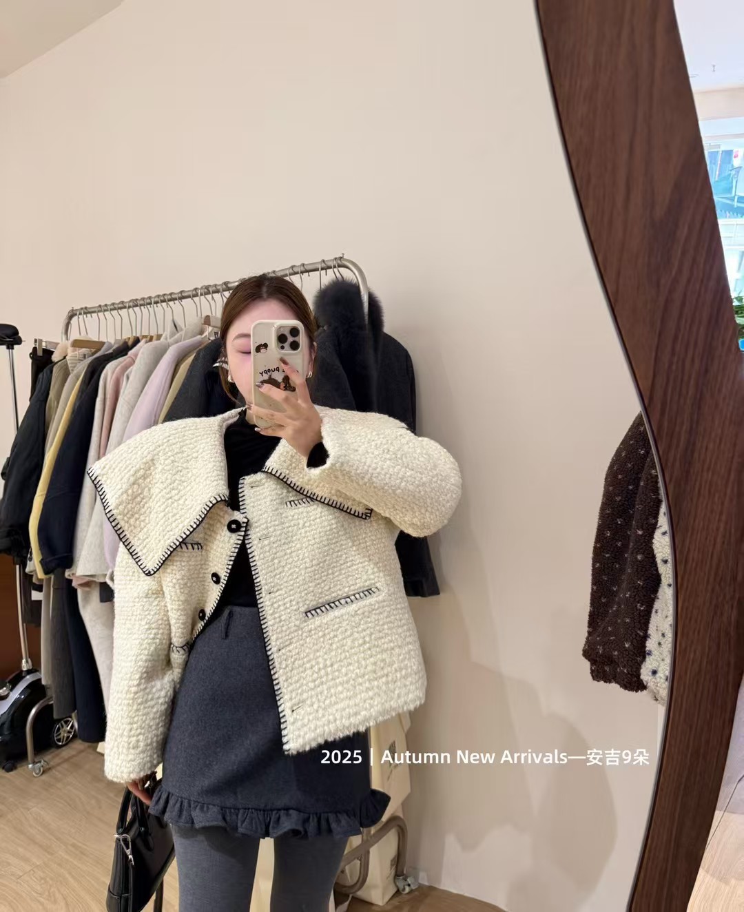 韩国东大门2025冬季新款韩版宽松休闲翻领小香风羊毛呢夹羽绒外套