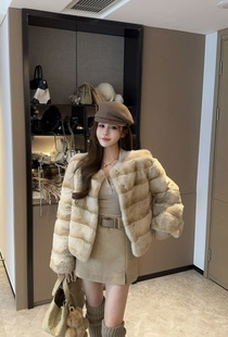 新款 太妃糖色獭兔毛外套女2025冬季 圆领款 真毛皮草潮 温莎往事