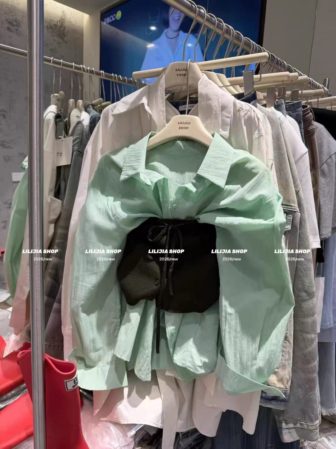 2026春季新款韩版宽松polo领衬衫上衣配裹胸绑带设计感两件套上衣