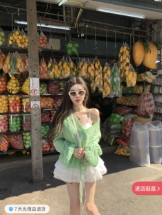 2026春季新款韩版宽松系带纯欲风针织开衫亮色喇叭袖甜美毛衣上衣