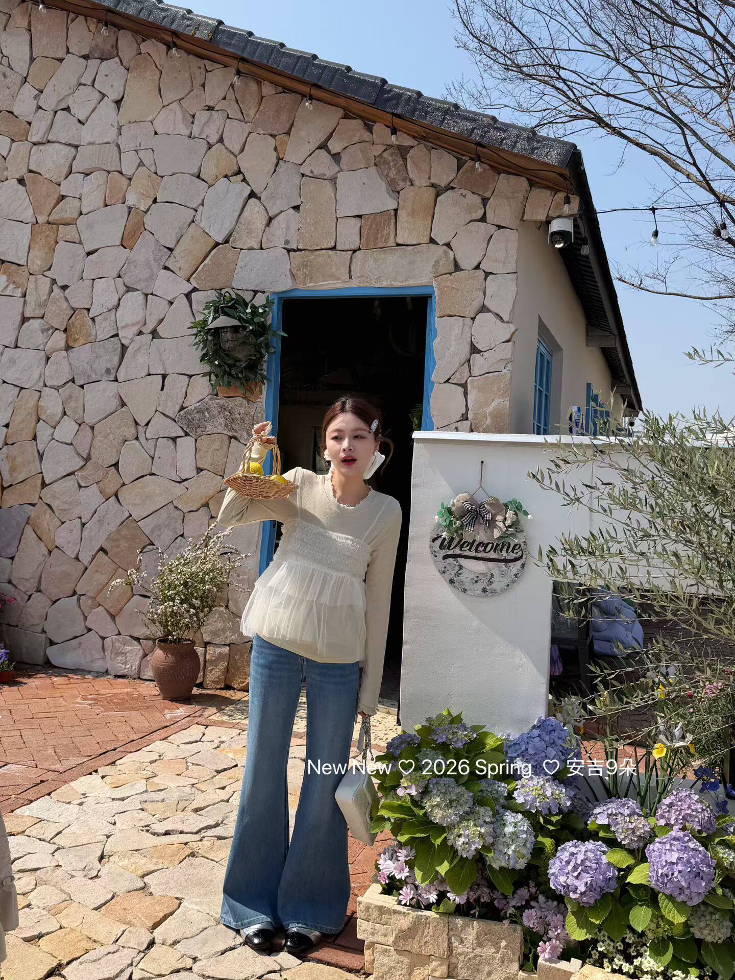 甜美风T恤可爱风2026春季新款今年流行爆款长袖T恤女网纱拼接上衣