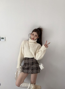 慵懒风软糯奶fufu毛衣 韩版 泡菜订制米白色高领毛衣女2025冬季 新款