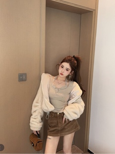 宽松毛毛皮草潮 韩版 泡菜订制珍珠色连帽仿水貂外套女2025冬季 新款