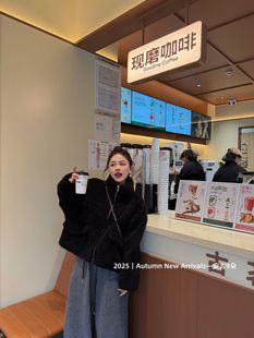 泡菜订制羊羔毛短外套女2025冬季 小个子加厚立领抽绳毛毛外套 新款