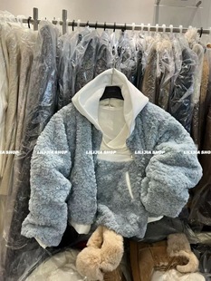 新款 套装 韩版 半身裙时尚 潮 宽松连帽羊羔毛夹羽绒服外套 2025冬季