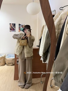 新款 套装 韩版 松紧腰阔腿裤 宽松v领慵懒风毛衣 韩国东大门2025冬季