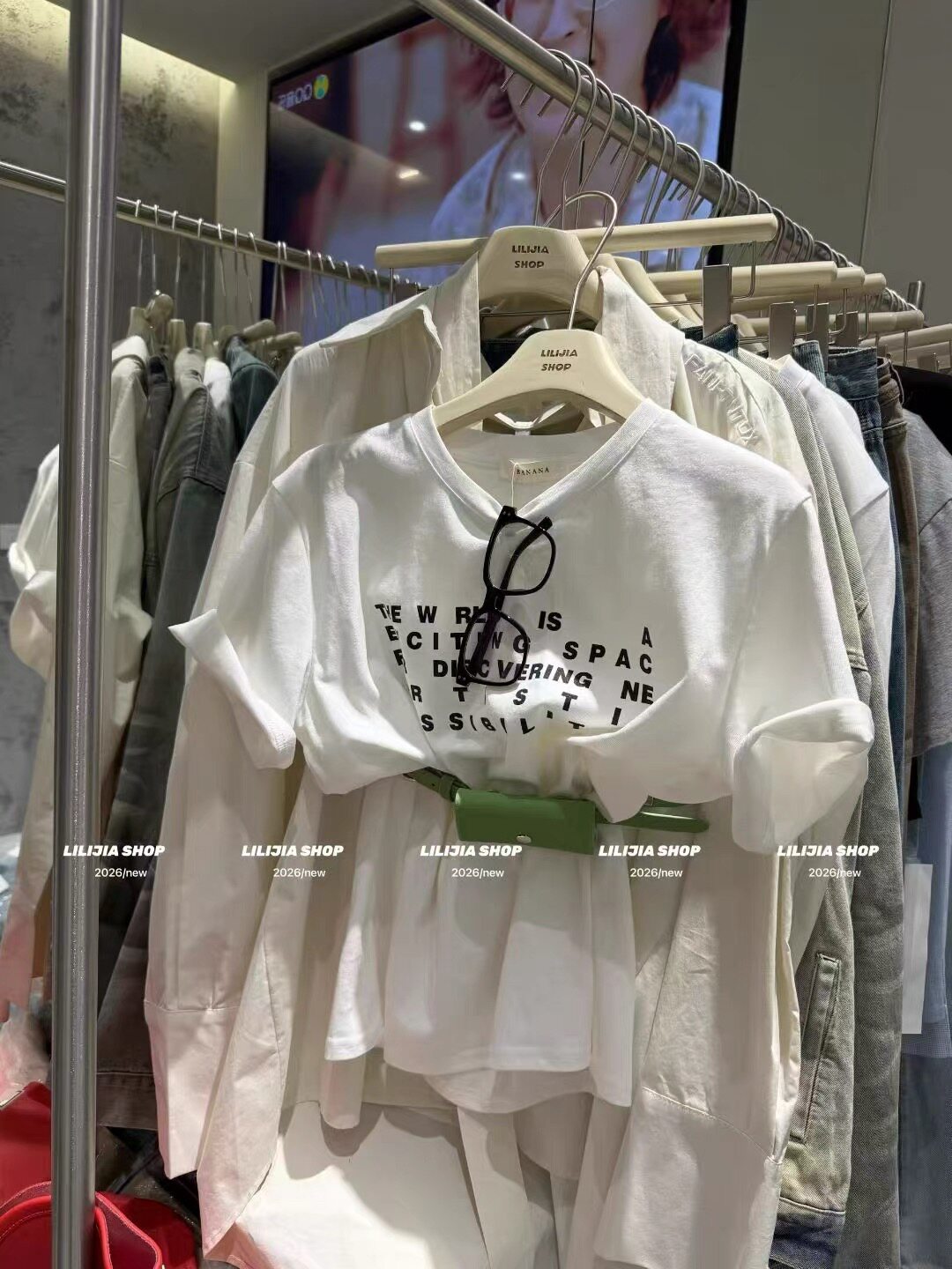 2026春季新款韩版宽松百搭休闲配腰带短袖T恤圆领字母印花上衣潮