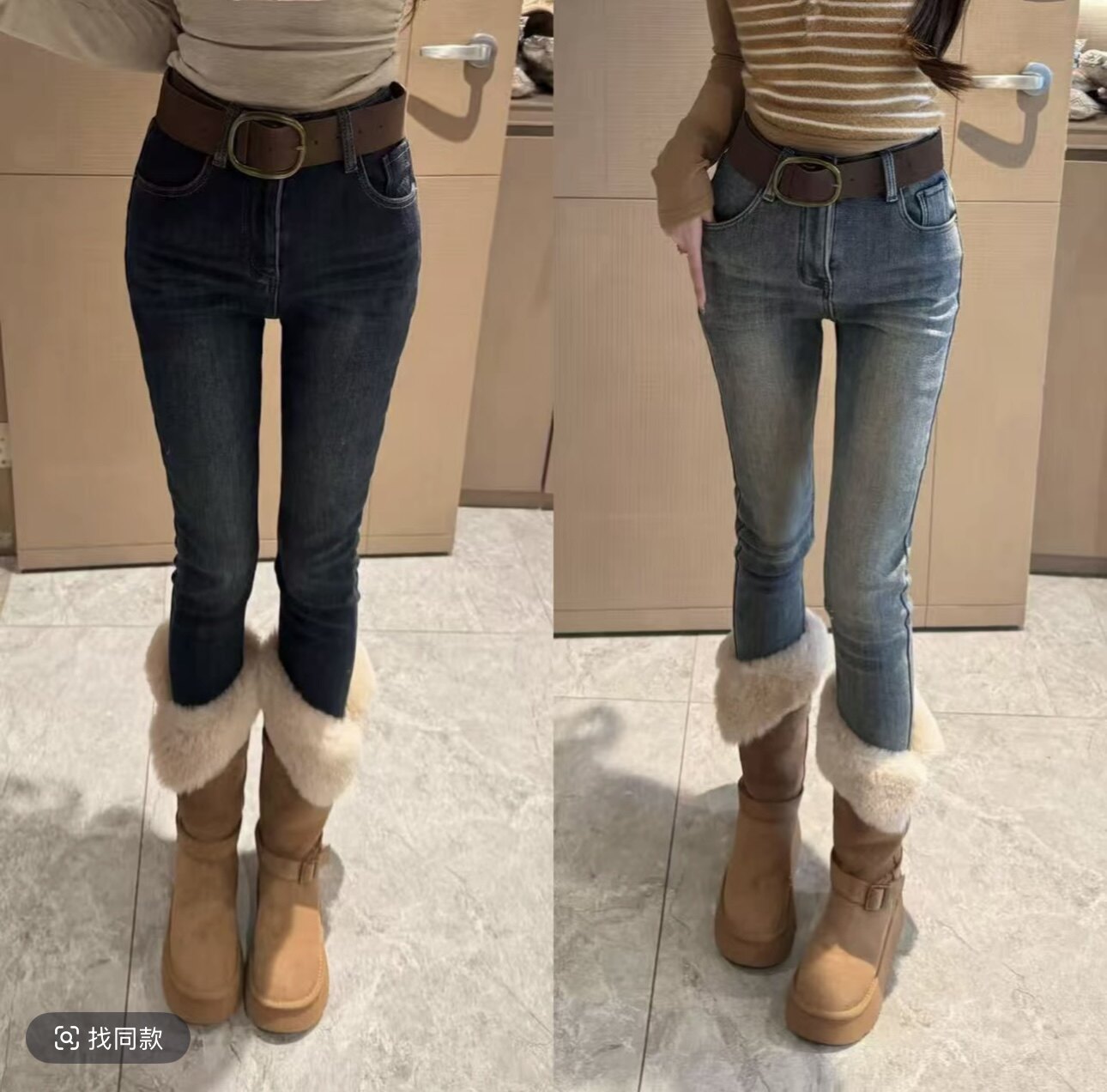 CM原版正品2025冬季新款韩版修身显瘦加绒加厚小脚裤牛仔裤女长裤