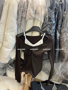 修身 泡菜订制拼接白色V领长袖 韩版 新款 显瘦百搭打底 T恤女2025冬季