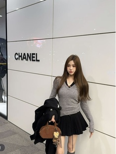 修身 韩版 显瘦V领长袖 针织衫 韩国东大门2025冬季 女百搭打底衫 新款