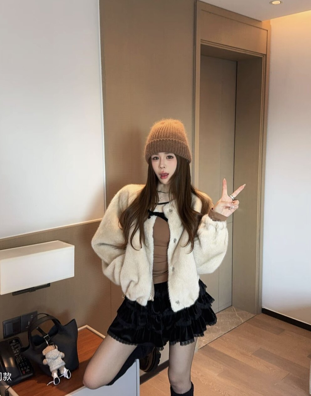 泡菜订制仿水貂环保毛外套女2025冬季新款韩版宽松百搭圆领皮草潮