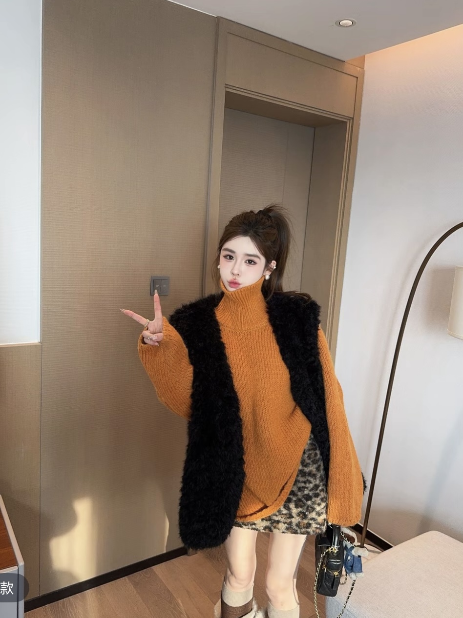 韩国东大门2025冬季新款韩版宽松休闲圆领长袖针织毛衣女上衣潮
