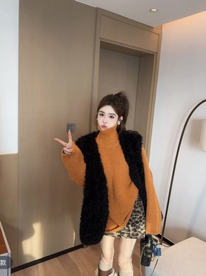 韩国东大门2025冬季新款韩版宽松休闲圆领长袖针织毛衣女上衣潮