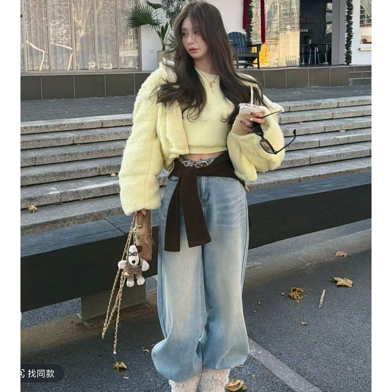 年底五折福利。 奶黄小熊泡菜订制连帽羽绒服外套100%羊毛短外套