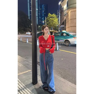 上衣潮 v领交叉设计感百搭显瘦绑带针织衫 韩国东大门2025秋季 新款