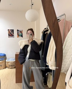 宽松百搭大翻领羊羔毛羽绒服短款 韩版 外套 新款 韩国东大门2025冬季