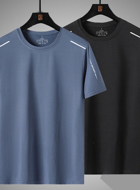 夏季速干短袖t恤男士休闲圆领冰丝网眼半袖宽松大码透气上衣百搭