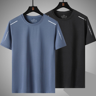 宽松大码 夏季 休闲圆领冰丝网眼半袖 t恤男士 透气上衣百搭 速干短袖