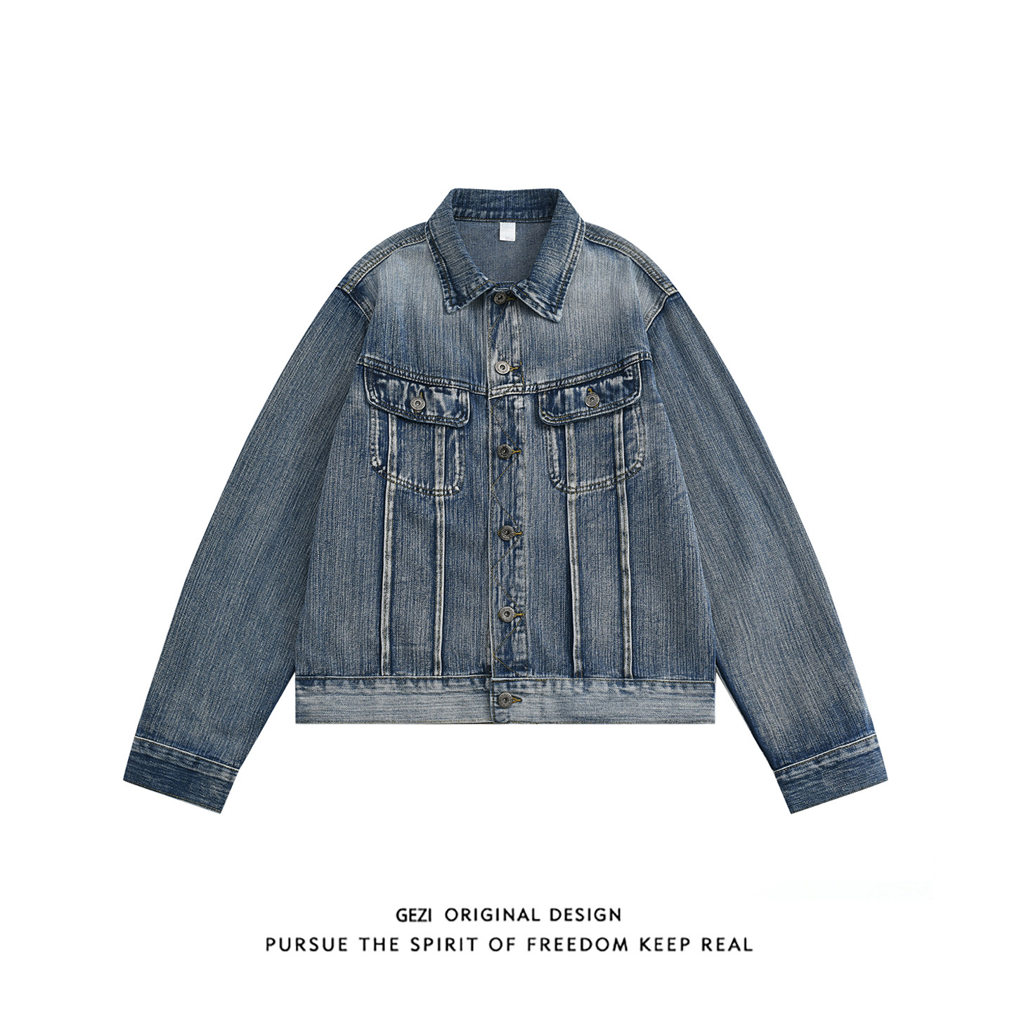 格自春季美式水洗牛仔外套潮牌复古宽松上衣重磅纯色多口袋夹克男,男装,牛仔外套,淘宝优惠券,粉丝福利购,淘宝优惠卷