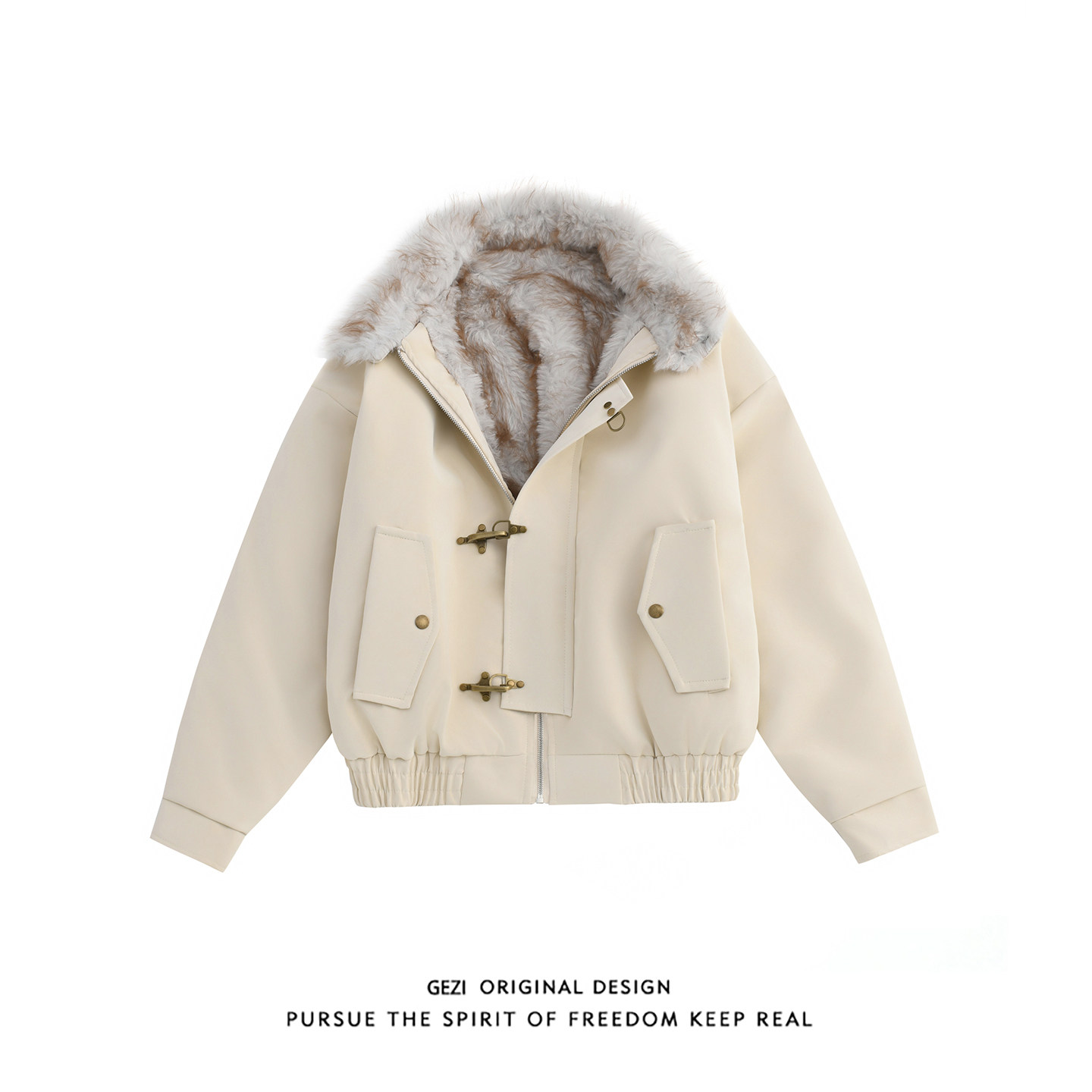 格自座山雕羊羔毛棉衣男冬季美式加绒加厚棉袄潮牌飞机扣棉服外套