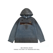 格自美式 复古牛仔外套男重磅潮牌情侣夹克春季 刺绣设计感连帽卫衣