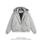 格自美式 潮牌加绒加厚设计感情侣棉服 毛领座山雕棉衣外套男女冬季