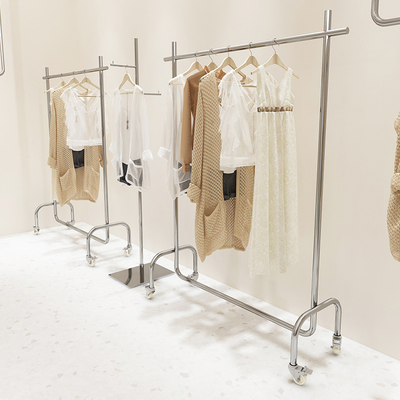 服装店展示架不锈钢带轮子落地式衣架女装店专用货架中岛挂衣架