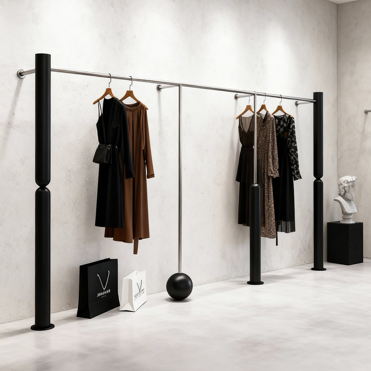 服装店展示架不锈钢黑色上墙挂衣架买手专用衣服陈列架女装店货架