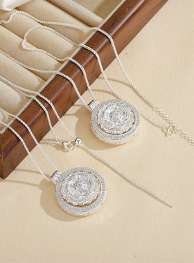 双层可旋转八宝罗盘牡丹花吊坠国潮中国风莲花罗盘挂坠项链直播款