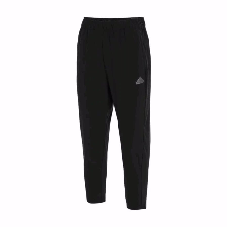 adidas 纯色Logo印花九分裤透气针织运动裤 女款 黑色/炭灰