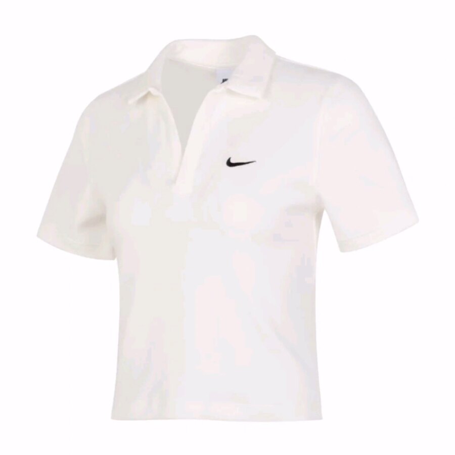 Nike Sportswear 纯色翻领短款修身套头运动短袖 T恤 女款 白色