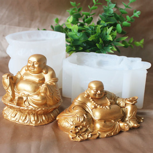 立体元宝念珠大肚佛像水泥石膏蜡烛摆件硅胶模具diy巧克力矽胶模