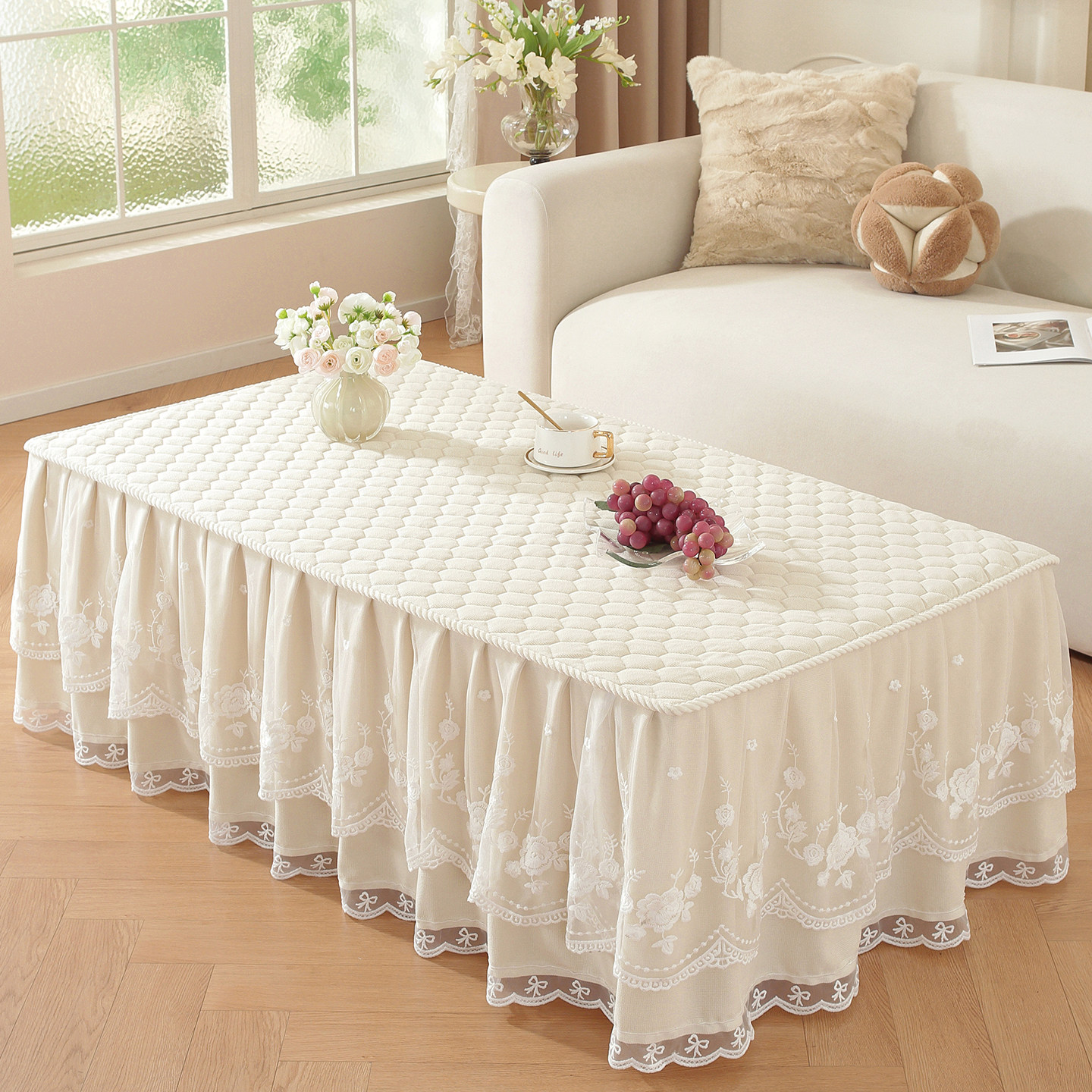 蕾丝花边茶几桌垫公主风长方形罩套全包盖布防尘保护罩遮丑布定制,居家布艺,茶几垫,淘宝优惠券,粉丝福利购,淘宝优惠卷