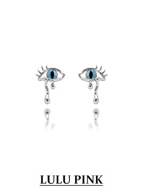 美式小众设计ins风天使之泪蓝色猫眼耳钉甜酷风百搭s925纯银耳针